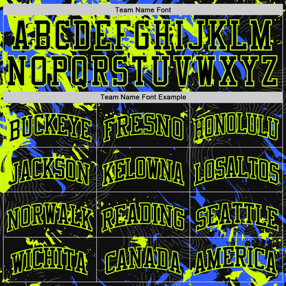 Custom Black Neon Green-Royal Splash Round Neck Sublimation Basketball Suit Jersey - Sky-Custom