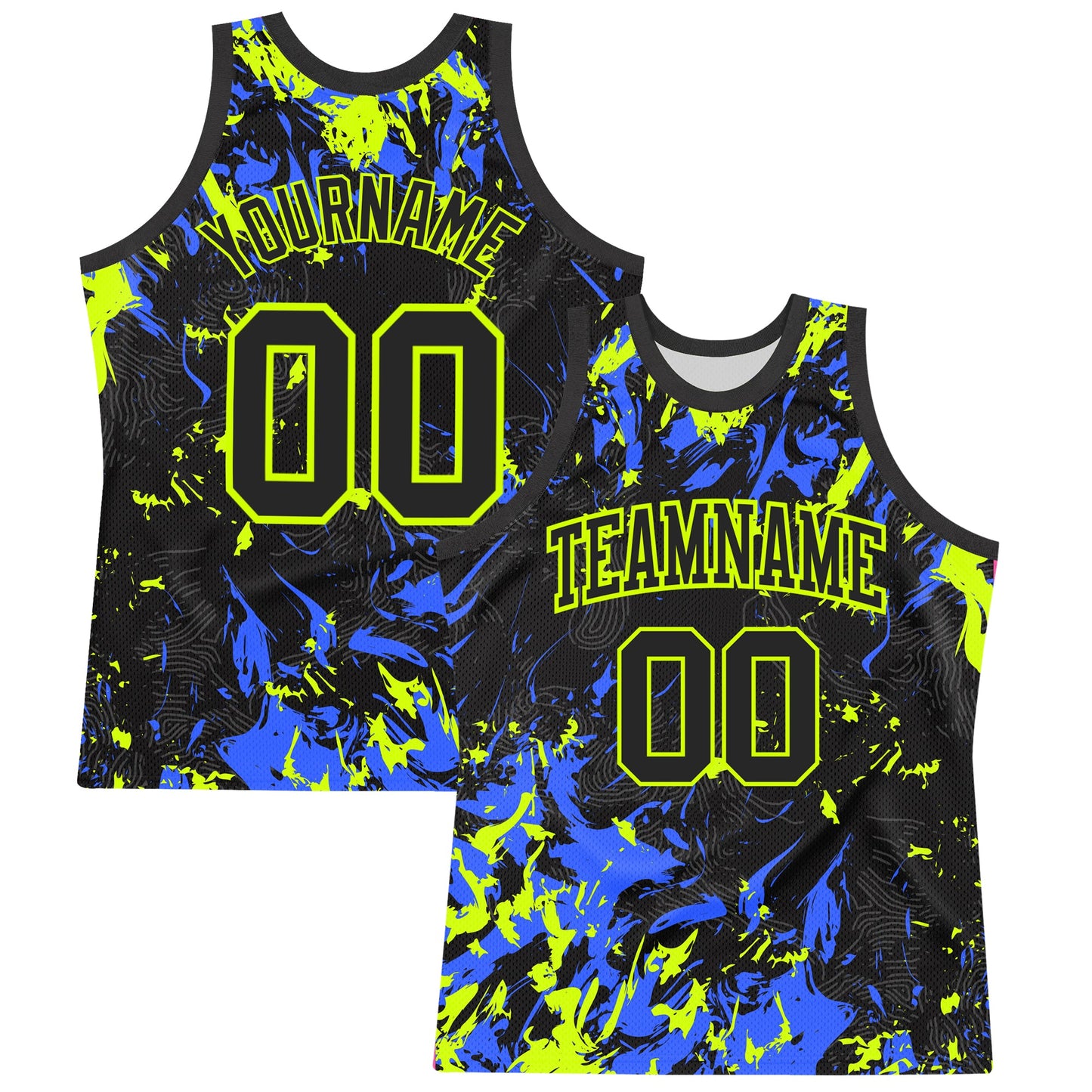 Custom Black Neon Green-Royal Splash Round Neck Sublimation Basketball Suit Jersey - Sky-Custom