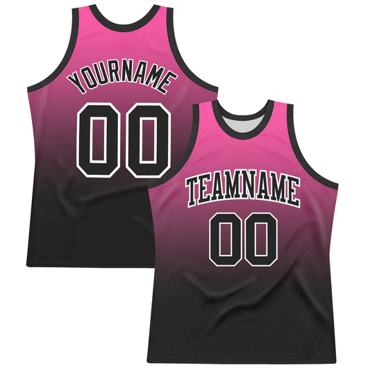 Custom Pink Black-White Fade Fashion Round Neck Sublimation Basketball Suit Jersey - Sky-Custom