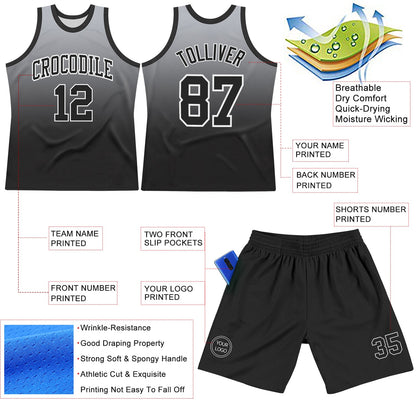 Custom Gray Black-White Fade Fashion Round Neck Sublimation Basketball Suit Jersey - Sky-Custom