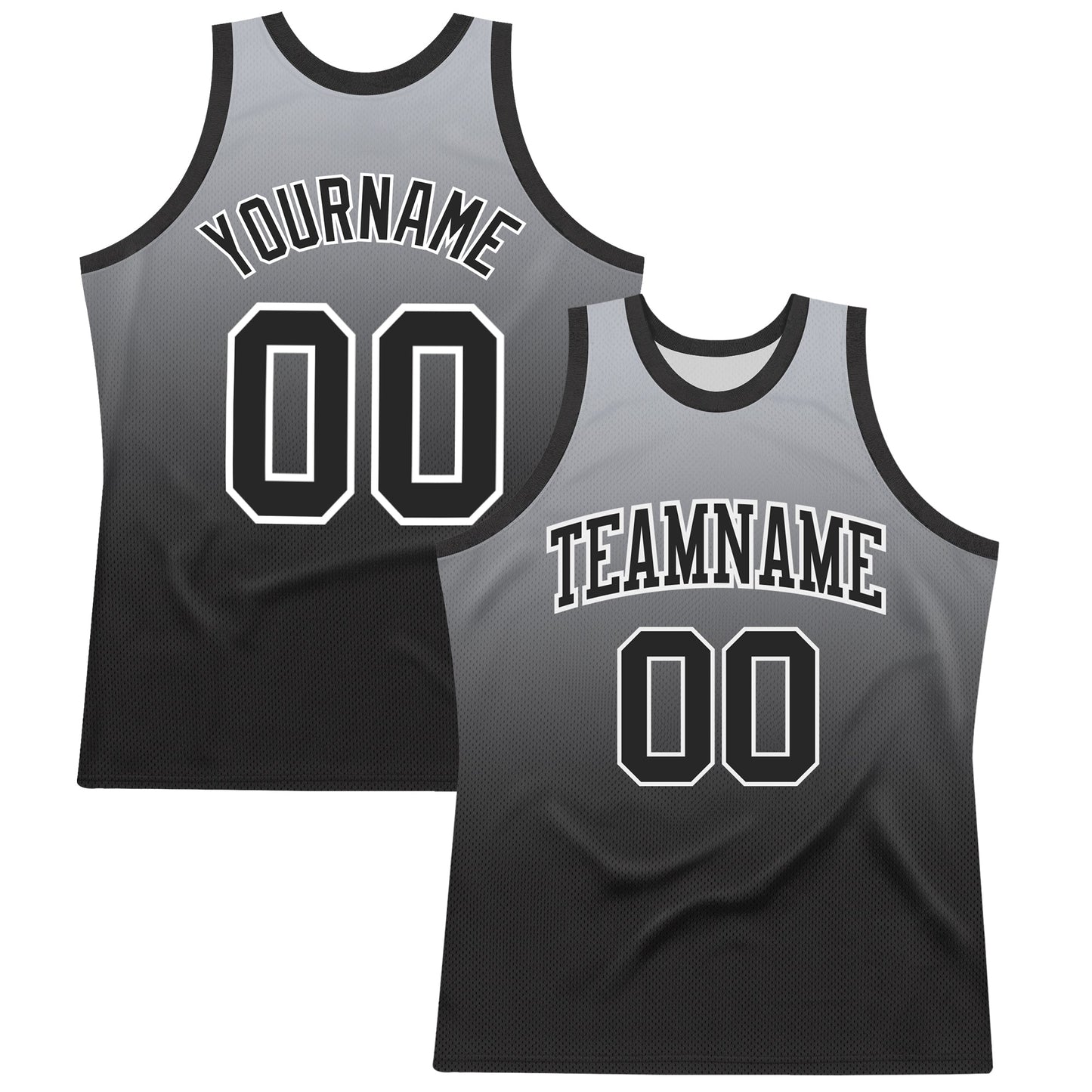 Custom Gray Black-White Fade Fashion Round Neck Sublimation Basketball Suit Jersey - Sky-Custom