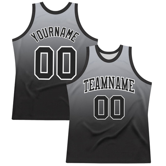 Custom Gray Black-White Fade Fashion Round Neck Sublimation Basketball Suit Jersey - Sky-Custom