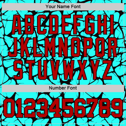 Custom Aqua Red-Black Abstract Network Round Neck Sublimation Basketball Suit Jersey - Sky-Custom