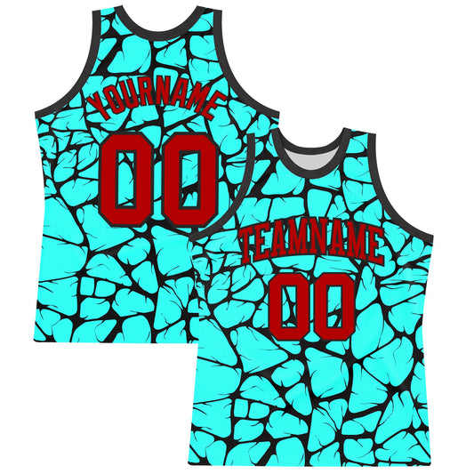 Custom Aqua Red-Black Abstract Network Round Neck Sublimation Basketball Suit Jersey - Sky-Custom