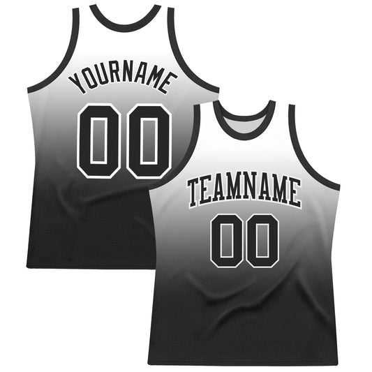 Custom White Black Fade Fashion Round Neck Sublimation Basketball Suit Jersey - Sky-Custom