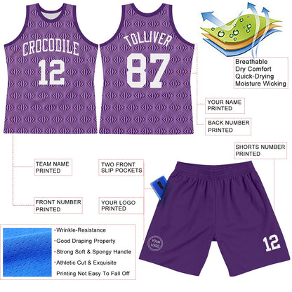Custom Purple White Geometric Shape Round Neck Sublimation Basketball Suit Jersey - Sky-Custom