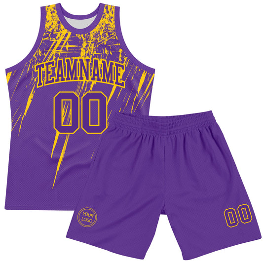 Custom Purple Yellow Splash Round Neck Sublimation Basketball Suit Jersey - Sky-Custom