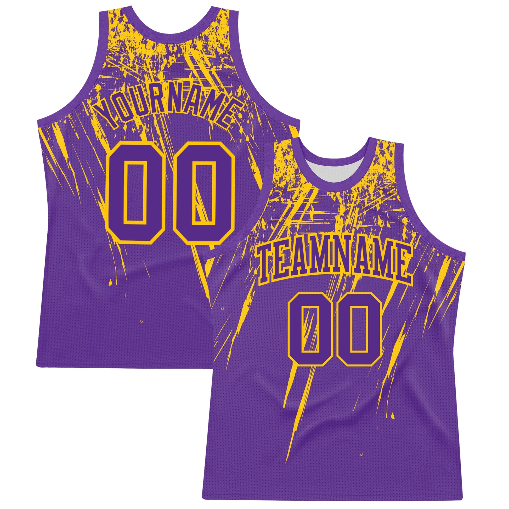 Custom Purple Yellow Splash Round Neck Sublimation Basketball Suit Jersey - Sky-Custom