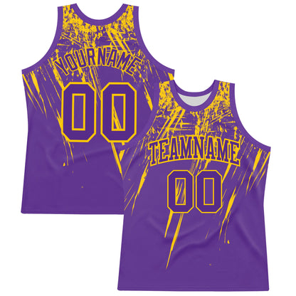 Custom Purple Yellow Splash Round Neck Sublimation Basketball Suit Jersey - Sky-Custom