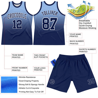 Custom Light Blue Navy-White Fade Fashion Round Neck Sublimation Basketball Suit Jersey - Sky-Custom