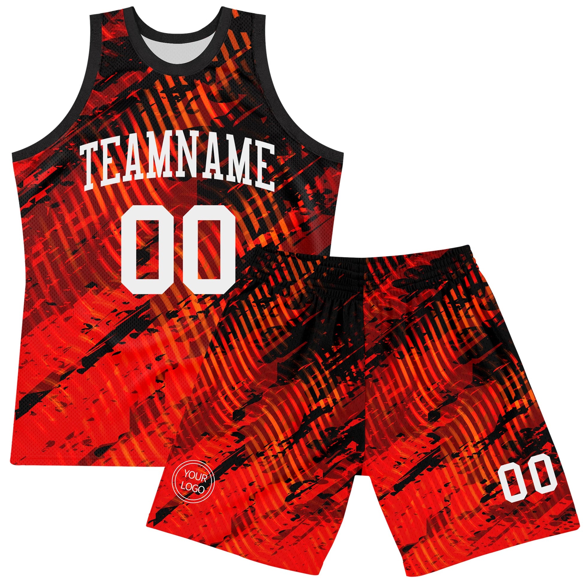 Custom Red White-Black Splash Round Neck Sublimation Basketball Suit Jersey - Sky-Custom