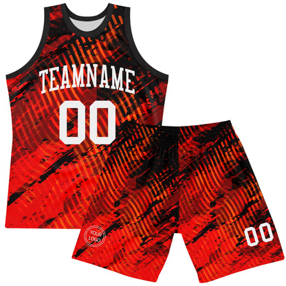 Custom Red White-Black Splash Round Neck Sublimation Basketball Suit Jersey - Sky-Custom