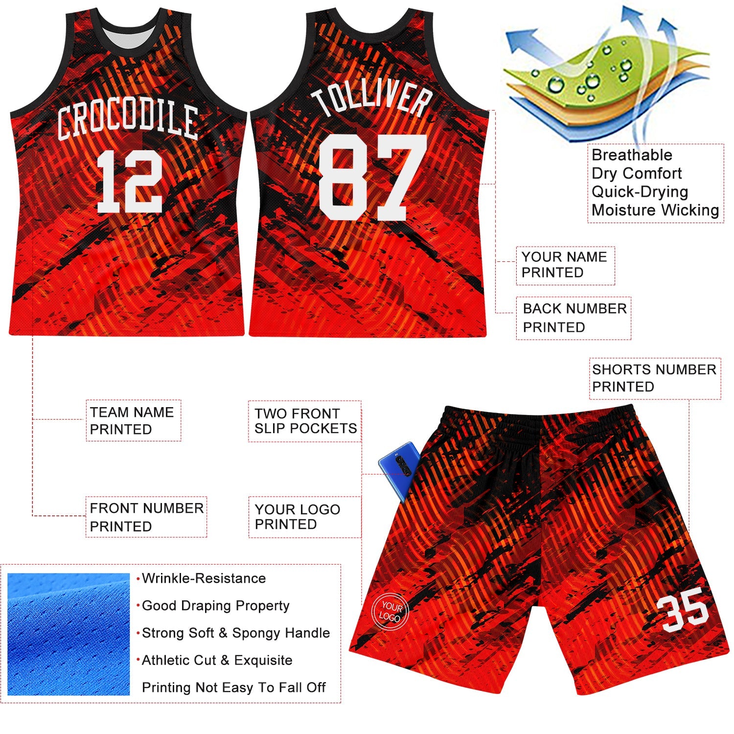 Custom Red White-Black Splash Round Neck Sublimation Basketball Suit Jersey - Sky-Custom