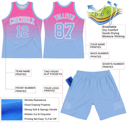 Custom Pink Light Blue-White Fade Fashion Round Neck Sublimation Basketball Suit Jersey - Sky-Custom