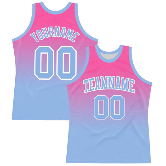 Custom Pink Light Blue-White Fade Fashion Round Neck Sublimation Basketball Suit Jersey - Sky-Custom