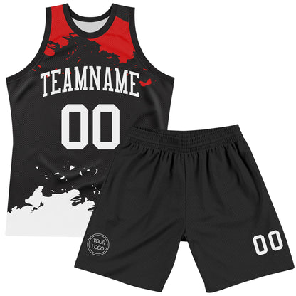 Custom Black White-Red Fragment Art Round Neck Sublimation Basketball Suit Jersey - Sky-Custom