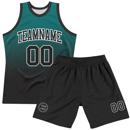 Custom Teal Black-White Fade Fashion Round Neck Sublimation Basketball Suit Jersey - Sky-Custom