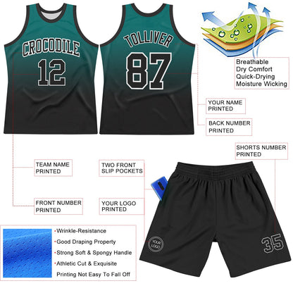 Custom Teal Black-White Fade Fashion Round Neck Sublimation Basketball Suit Jersey - Sky-Custom