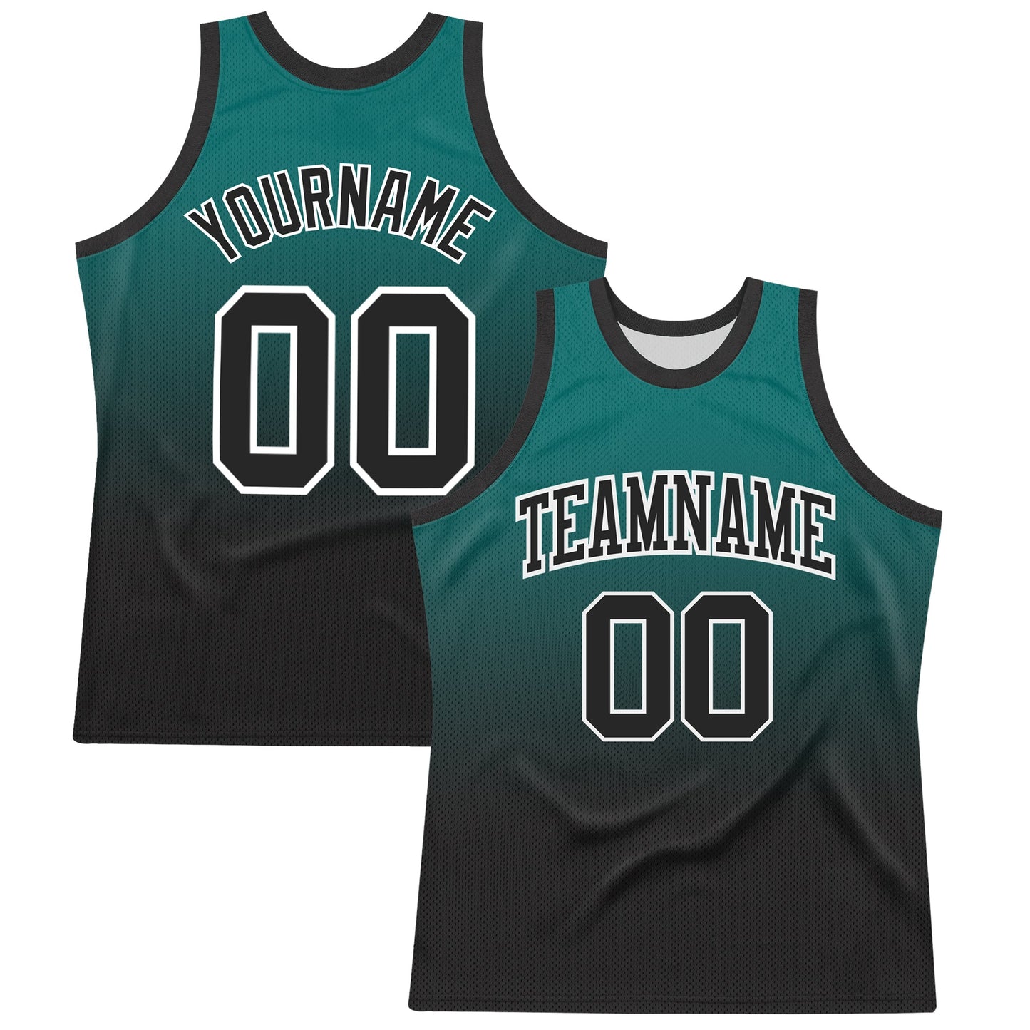 Custom Teal Black-White Fade Fashion Round Neck Sublimation Basketball Suit Jersey - Sky-Custom