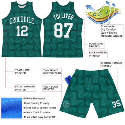 Custom Green White Line Round Neck Sublimation Basketball Suit Jersey - Sky-Custom
