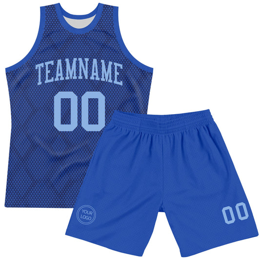 Custom Royal Light Blue Dot Round Neck Sublimation Basketball Suit Jersey - Sky-Custom
