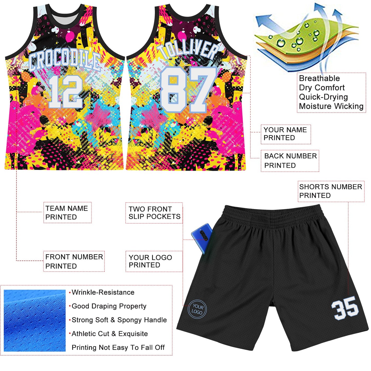 Custom Graffiti Pattern White-Light Blue Splash Round Neck Sublimation Basketball Suit Jersey - Sky-Custom