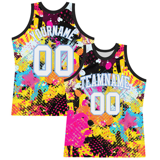 Custom Graffiti Pattern White-Light Blue Splash Round Neck Sublimation Basketball Suit Jersey - Sky-Custom