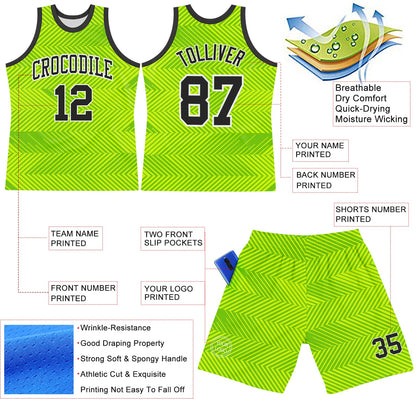 Custom Neon Green Black-White Line Round Neck Sublimation Basketball Suit Jersey - Sky-Custom