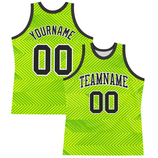 Custom Neon Green Black-White Line Round Neck Sublimation Basketball Suit Jersey - Sky-Custom