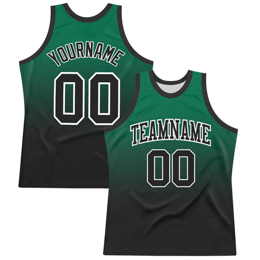 Custom Kelly Green Black-White Fade Fashion Round Neck Sublimation Basketball Suit Jersey - Sky-Custom