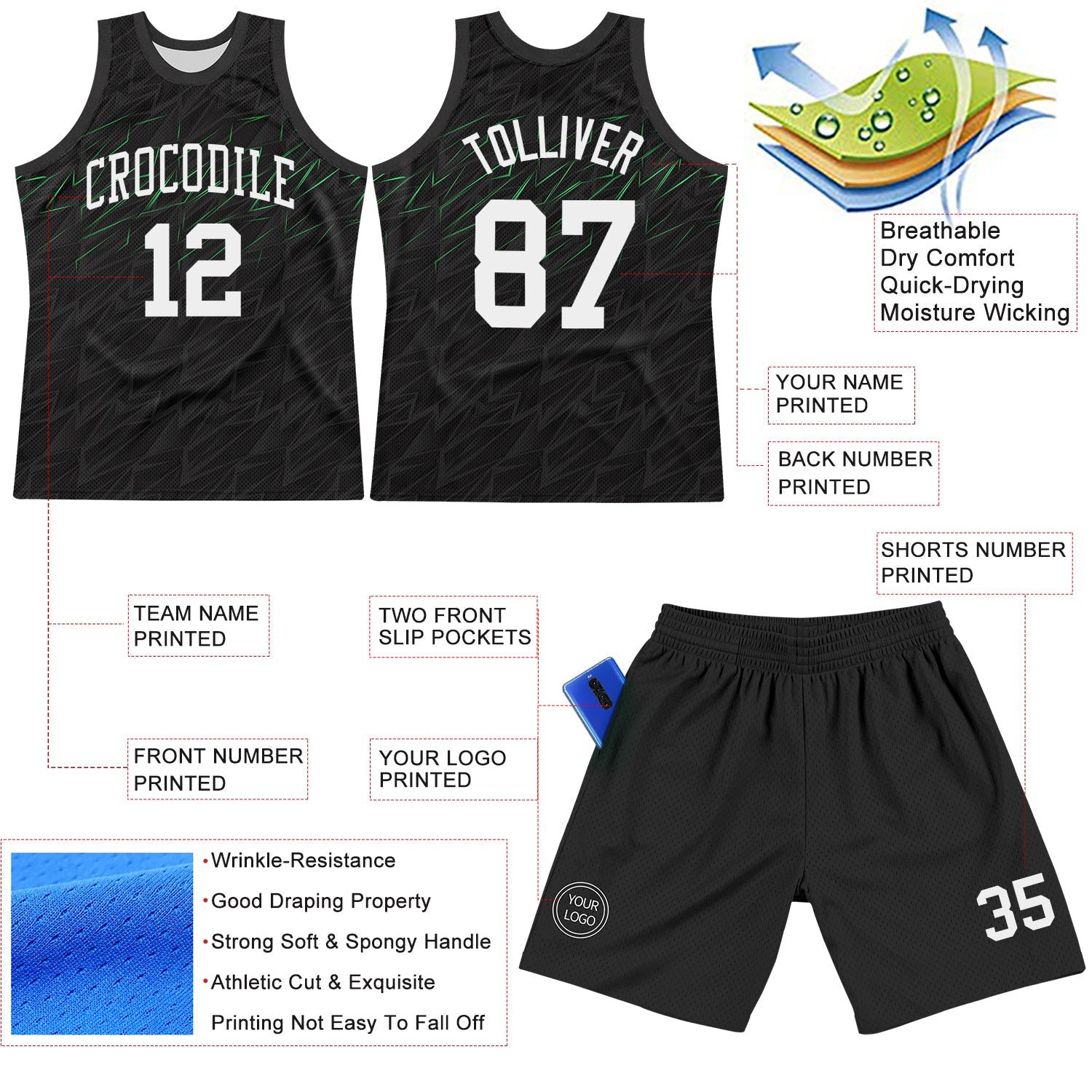 Custom Black White-Neon Green Line Round Neck Sublimation Basketball Suit Jersey - Sky-Custom