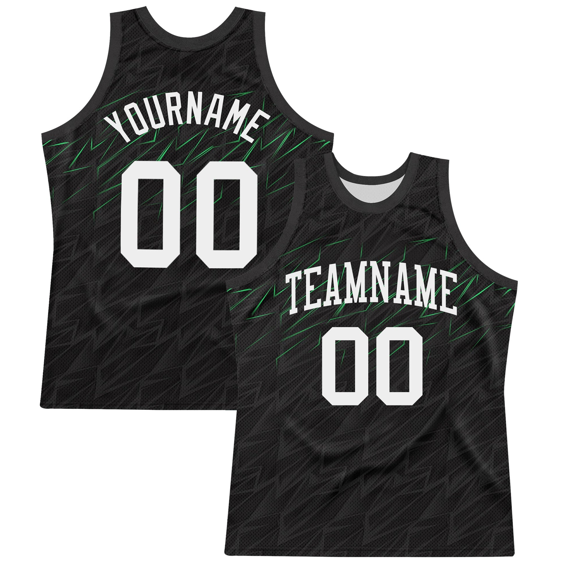 Custom Black White-Neon Green Line Round Neck Sublimation Basketball Suit Jersey - Sky-Custom