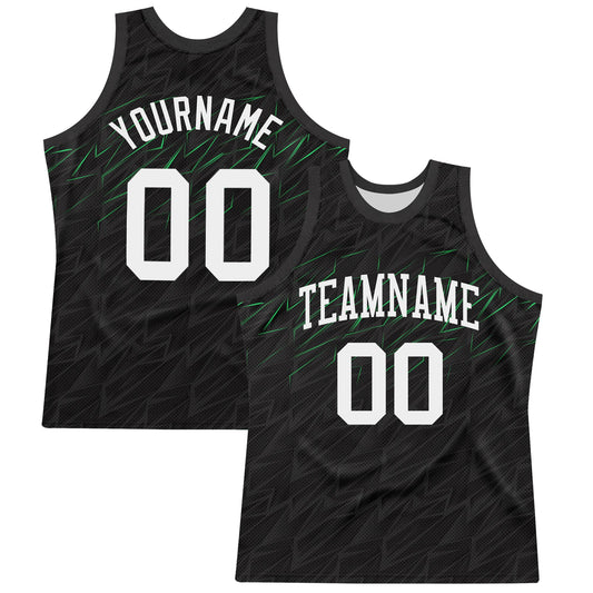 Custom Black White-Neon Green Line Round Neck Sublimation Basketball Suit Jersey - Sky-Custom