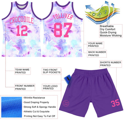 Custom Tie Dye Pink-Purple Round Neck Sublimation Basketball Suit Jersey - Sky-Custom