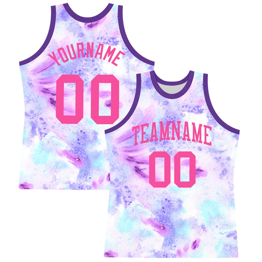 Custom Tie Dye Pink-Purple Round Neck Sublimation Basketball Suit Jersey - Sky-Custom