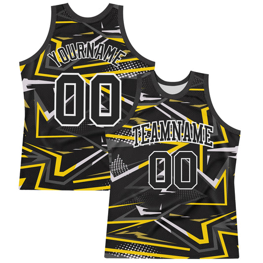 Custom Black Gold-White Line Round Neck Sublimation Basketball Suit Jersey - Sky-Custom