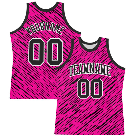 Custom Pink Black-White Line Round Neck Sublimation Basketball Suit Jersey - Sky-Custom