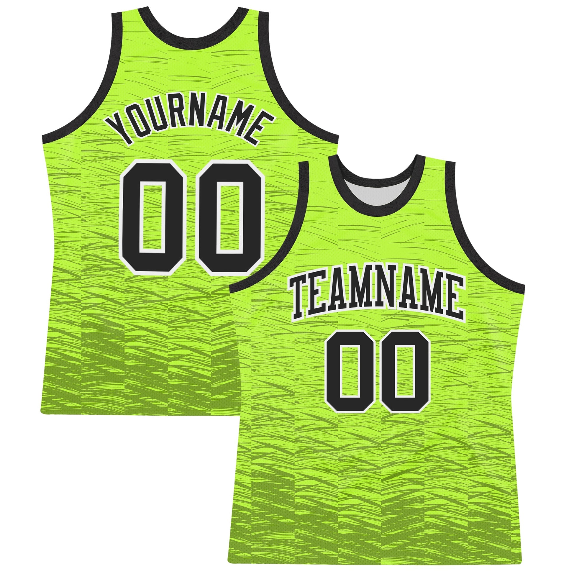 Custom Neon Green Black-White Line Round Neck Sublimation Basketball Suit Jersey - Sky-Custom