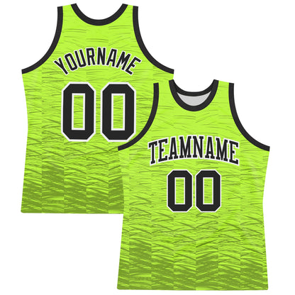 Custom Neon Green Black-White Line Round Neck Sublimation Basketball Suit Jersey - Sky-Custom