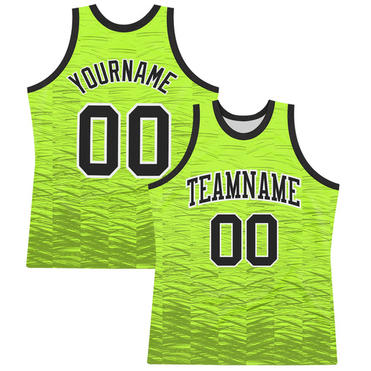 Custom Neon Green Black-White Line Round Neck Sublimation Basketball Suit Jersey - Sky-Custom