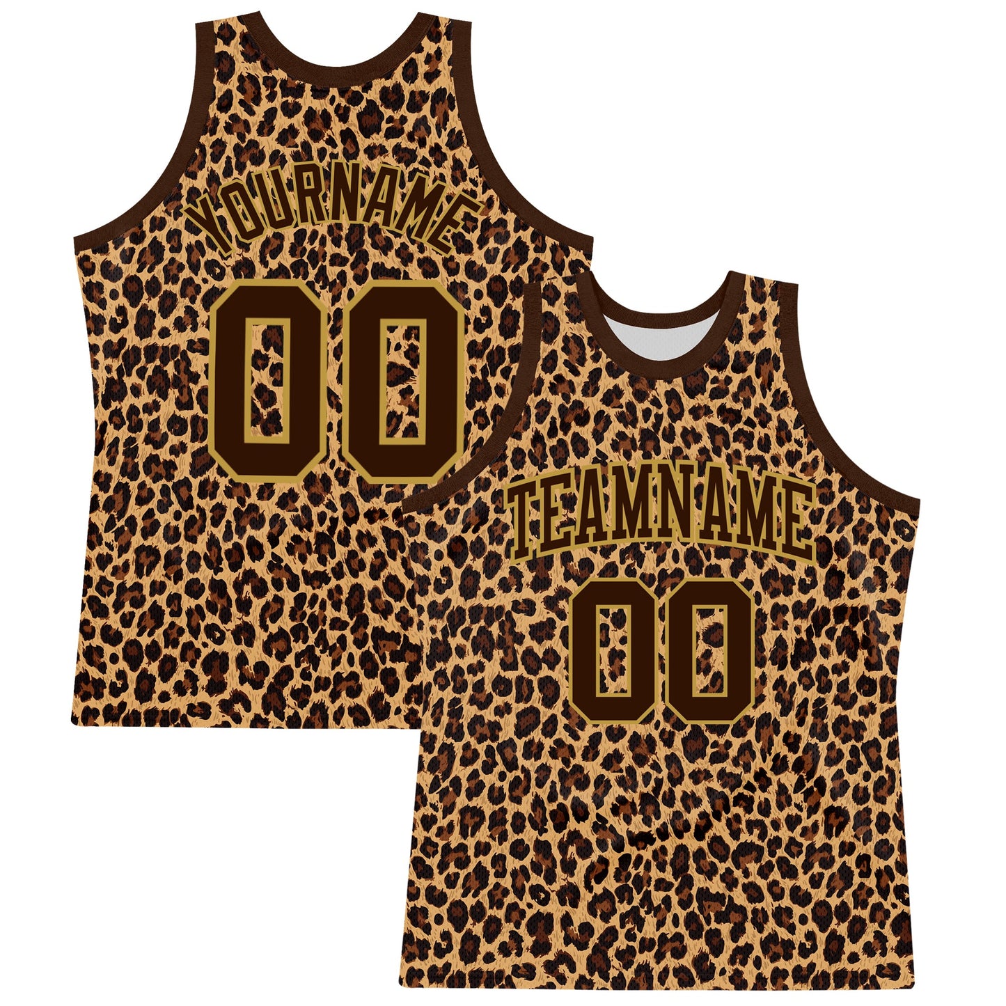 Custom Brown Old Gold Leopard Print Round Neck Sublimation Basketball Suit Jersey - Sky-Custom