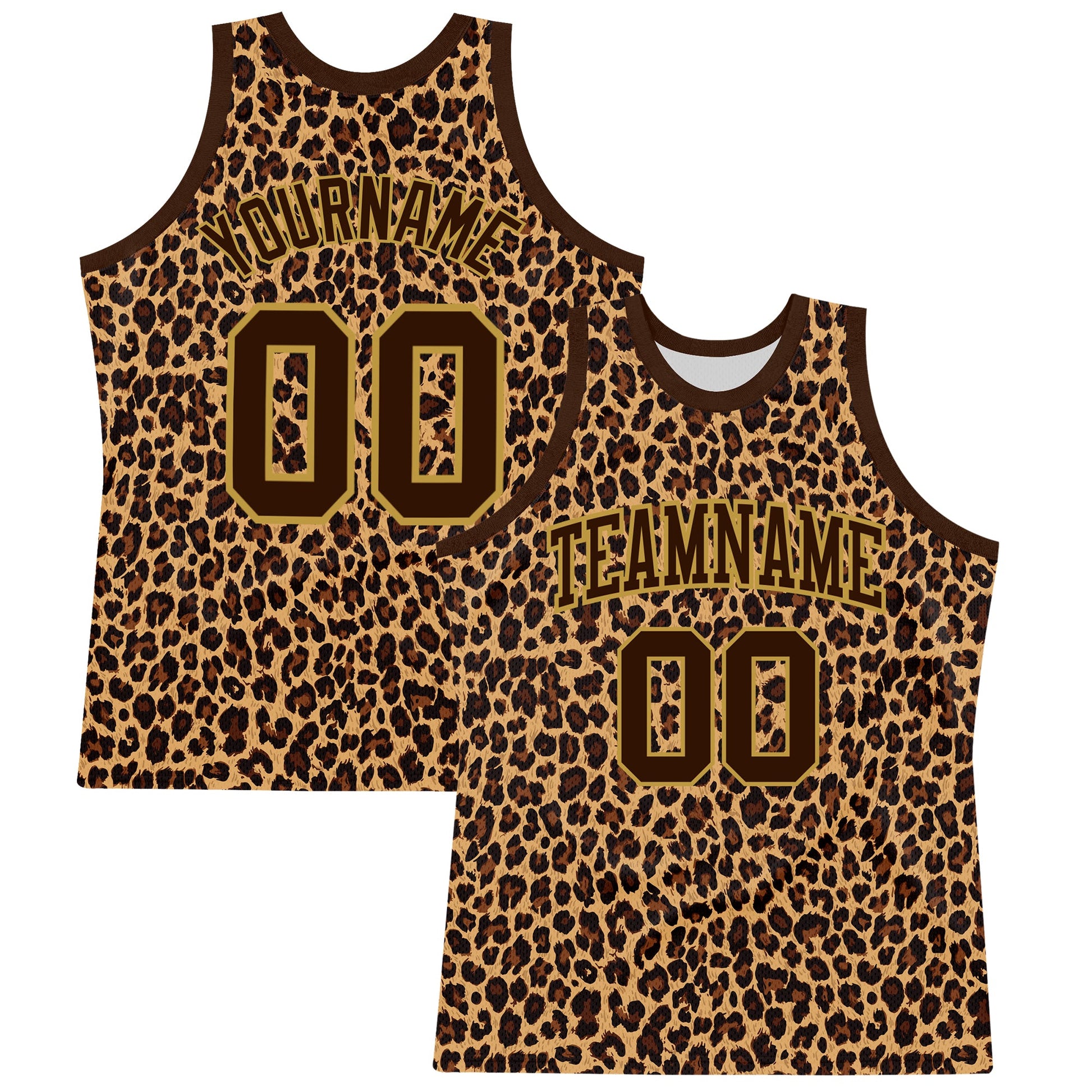 Custom Brown Old Gold Leopard Print Round Neck Sublimation Basketball Suit Jersey - Sky-Custom