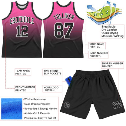 Custom Pink Black-White Fade Fashion Round Neck Sublimation Basketball Suit Jersey - Sky-Custom