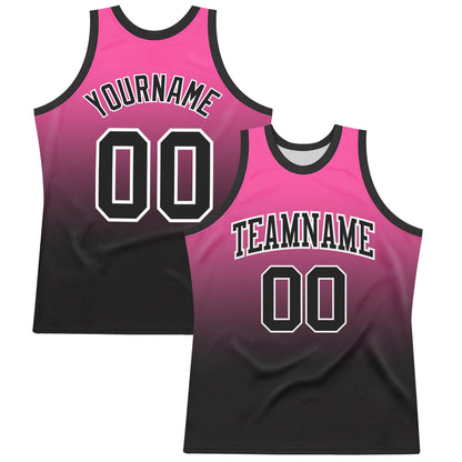 Custom Pink Black-White Fade Fashion Round Neck Sublimation Basketball Suit Jersey - Sky-Custom