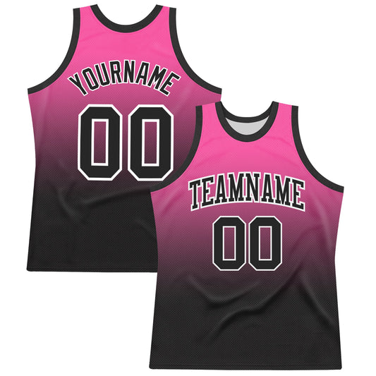 Custom Pink Black-White Fade Fashion Round Neck Sublimation Basketball Suit Jersey - Sky-Custom