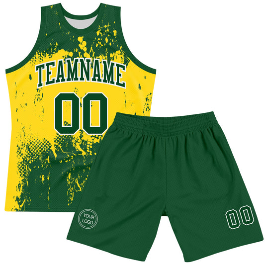 Custom Green Yellow-White Abstract Splatter Grunge Art Round Neck Sublimation Basketball Suit Jersey - Sky-Custom