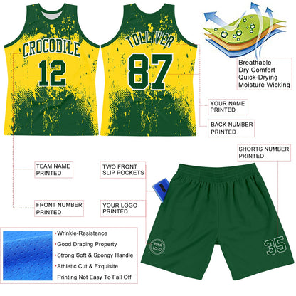 Custom Green Yellow-White Abstract Splatter Grunge Art Round Neck Sublimation Basketball Suit Jersey - Sky-Custom