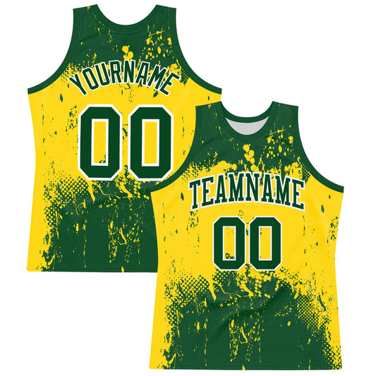 Custom Green Yellow-White Abstract Splatter Grunge Art Round Neck Sublimation Basketball Suit Jersey - Sky-Custom