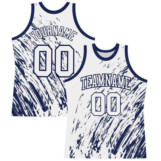 Custom White Navy Splash Round Neck Sublimation Basketball Suit Jersey - Sky-Custom