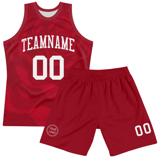 Custom Red White Fluid Art Round Neck Sublimation Basketball Suit Jersey - Sky-Custom